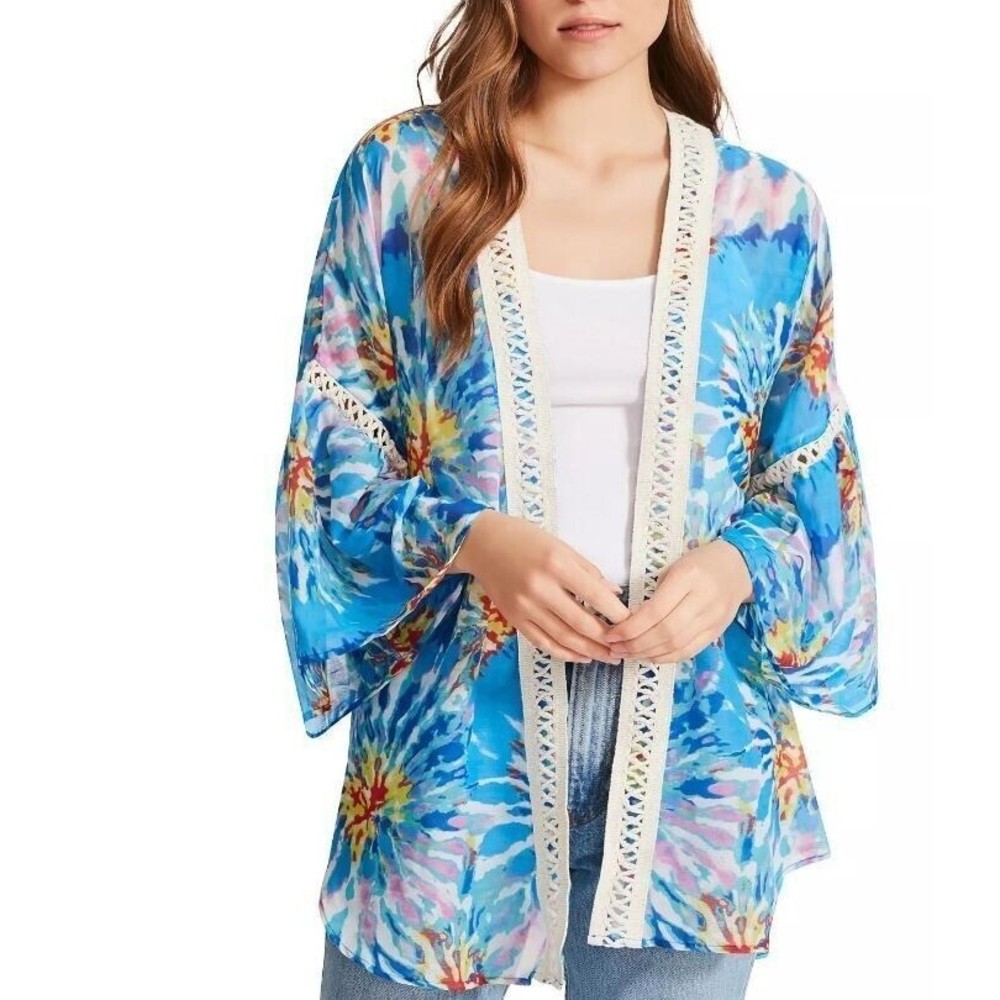 Steve Madden Blue Crochet Trim Lace Women's Kimono Cover Up New